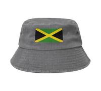Vintage Denim Bucket Hat for Big Heads,Jeans Women's Fishing Sun Hats Large Size,Summer Men's Bucket Hat,Jamaica Flag Pattern Uv Protection Bucket Sun Hat for Travel Gardening