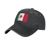 Vintage Denim Mexico Flag Hat Adjustable Baseball Cap Cotton Washed Distressed Denim Cap for Men Women Headgear