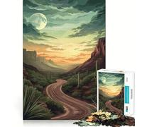 Vintage Desert Road at Sunset 1000-piece Jigsaw Puzzles Brain Training Fun Tight Interlock No Gaps Bonding Activity for Loved Ones (38x52cm)