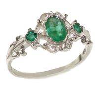 VINTAGE design 925 Solid Sterling Silver Natural Emerald Ring - Size U 1/2