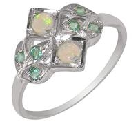 VINTAGE design 925 Solid Sterling Silver Natural Fiery Opal & Emerald Ring Size P 1/2 ring for October Engagement