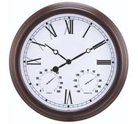 Vintage Design Garden Clock - Battery Powered Waterproof Wall Clock With Hygrometer & Thermometer - 38Cm Diameter, Antique Copper