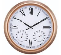 Vintage Design Garden Clock - Battery Powered Waterproof Wall Clock With Hygrometer & Thermometer - 38Cm Diameter, Copper