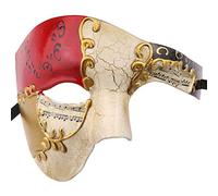 Vintage Design Half Face Men's Phantom Of The Opera Venetian Carnival Masquerade Mask (Beige & red)