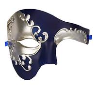Vintage Design Half Face Men's Phantom Of The Opera Venetian Carnival Masquerade Mask (Blue & silver)