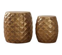 Vintage Design Set of 2 Hammered Drum Stools, Hammered Finish Outdoor Stools, Aesthetic Lightweight Stools Premier Housewares Gold One Size