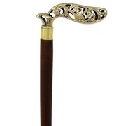 Vintage Design Victorian Head Brass Walking Stick with Wooden Shaft Handmade Antique Folding Adjustable Length 36 Inch Gift for Men Women