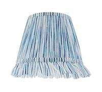 Vintage Designer Blue Lined and White Faux Silk Plated Lamp Shade with Bottom Fringe| Inner White Lining | 25cm x 18cm x 17cm by Happy Homewares
