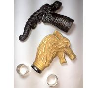 Vintage Designer Dragon and Lion Head Walking Stick Stick, Handmade Wooden Handle, 2 Piece Set