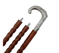 Vintage Designer Solid Brass Handle - Handmade Brown Spiral Walking Stick -Wooden Foldable Brown Ebony Brass Handle Cane for Men, Women, Elderly People Cane 36" Inches