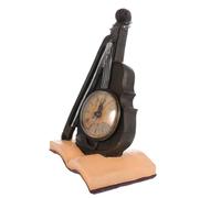 Vintage Desktop Decorative Clock, Black Resin Violin Design for Office Desk | Easy to Read Display, Aa Battery Powered, Compact Tabletop Accent, Giftable for Music Lovers and Club Spaces