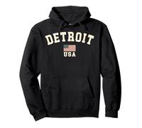 Vintage Detroit USA American Flag Michigan Souvenir Retro Pullover Hoodie