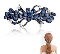 Vintage Diamante Flower Hair Barrettes with Rhinestone Jewelry Bows - Crystal Hair Clips for Women's Bridal Wedding & Tea Party - Dark Blue