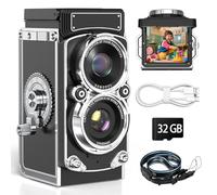 Vintage Digital Camera, TLR Style Portable 1080P FHD 12MP Auto Focus Retro Camera with Classic B&W Filters for Vlogging Beginners Teens and Travel (32GB)