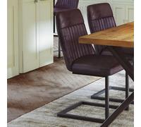 Vintage Dining Chairs - Set of 2 - Brown Faux Leather - Cantilever Base