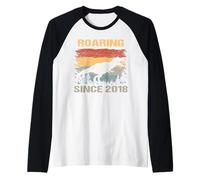 Vintage Dinosaur T-Rex Roaring Since 2018 5th Birthday Raglan Baseball Tee