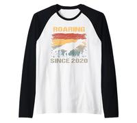 Vintage Dinosaur T-Rex Roaring Since 2020 3rd Birthday Raglan Baseball Tee