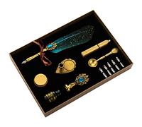 Vintage Dip Pen Set Fit for Gothic Calligraphy Art Signatures Kids Adult Sacs Wax Seal Stick Included Dip Pen Set Glass Feather with Oblique Drawing Cartoons Manga