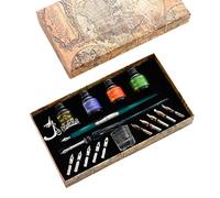 Vintage Dip Pens Fountain Writing 10 Nibs Pen Holder Gift Box Calligraphy Stationery Office School Supplies Rubber