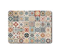 Vintage Dish Drying Mats For Kitchen Counter, Colorful Geometric Absorbent Rubber Dish Drainer Rack Mat, PU Leather Drying Pad For Coffee Bar Protector 18x24 Inch