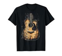 Vintage Distressed Acoustic Guitar Player Rock & Roll Music T-Shirt, Men, Black, Small