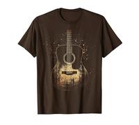 Vintage Distressed Acoustic Guitar Player Rock & Roll Music T-Shirt, Men, Brown, Small
