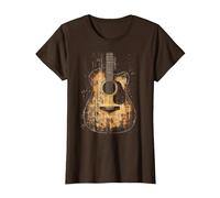 Vintage Distressed Acoustic Guitar Player Rock & Roll Music T-Shirt, Women, Brown, Medium