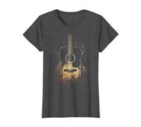 Vintage Distressed Acoustic Guitar Player Rock & Roll Music T-Shirt, Women, Dark Heather Grey, Large