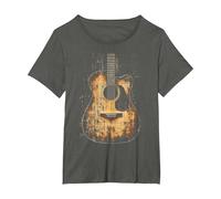 Vintage Distressed Acoustic Guitar Player Rock & Roll Music T-Shirt, Women's Plus, Asphalt Grey, 1X