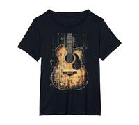 Vintage Distressed Acoustic Guitar Player Rock & Roll Music T-Shirt, Women's Plus, Black, 2X