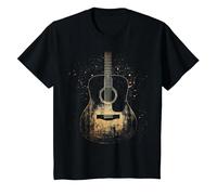 Vintage Distressed Acoustic Guitar Player Rock & Roll Music T-Shirt, Youth, Black, 4T