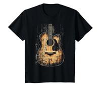 Vintage Distressed Acoustic Guitar Player Rock & Roll Music T-Shirt, Youth, Black, Medium