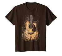 Vintage Distressed Acoustic Guitar Player Rock & Roll Music T-Shirt, Youth, Brown, Large