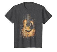 Vintage Distressed Acoustic Guitar Player Rock & Roll Music T-Shirt, Youth, Dark Heather Grey, Medium