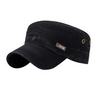 Vintage Distressed Cadet Army Cap Adjustable Washed Cotton Military Style Flat Top Newsboy Caps Cabbie Gatsby Baseball Sport (Black)