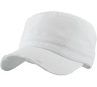 Vintage Distressed Cadet Army Cap Basic Everyday Military Style Hat, White Vintage Distressed, One size