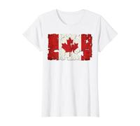 Vintage Distressed Canadian Flag Weathered Art Value Graphic T-Shirt, Women, White, XS
