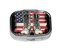 Vintage Distressed Military Boot Pattern Pill Case Pill Box Travel Pill Organizer Small Square Medicine Box for Purse & Pocket Gifts
