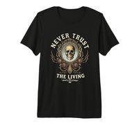 Vintage Distressed Skull Cracked Mirror and Roses Graphic Premium T-Shirt