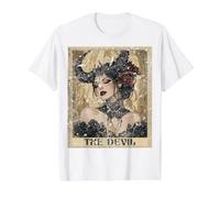 Vintage Distressed The Devil Tarot Card Women's Fashion Value Graphic T-Shirt, Men, White, S