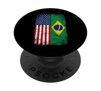Vintage Distressed USA And Brazil Hybrid Flag PopSockets Adhesive PopGrip