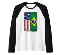 Vintage Distressed USA and Brazil Hybrid Flag Raglan Baseball Tee