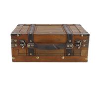 Vintage Distressed Wooden Chest, Wood Storage Trunk with Antique Bronze Hardware, Multifunctional Handbag for Clothes Toys Photo Prop, Portable Composite Wood Box with PU Leather H (Small)