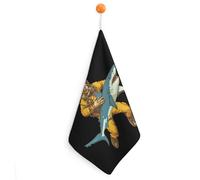 Vintage Diver And Shark Cute Hanging Hand Towels Quick Dry Bathroom & Kitchen Dish Cloth with Loop