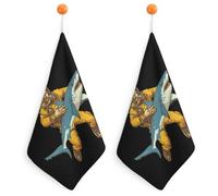 Vintage Diver And Shark Cute Hanging Hand Towels Quick Dry Bathroom & Kitchen Dish Cloth with Loop