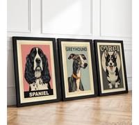 Vintage Dog Breed Studies Vintage Set of 3 Framed Wall Art Prints A1