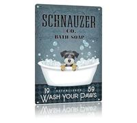 Vintage Dog Schnauzer Bath Soap Wash Your Paws Funny Bathroom for Bathroom Restroom Toilet Wall Metal Tin Sign 8x12inch