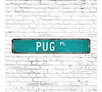 Vintage Dog Street Sign Pug Blue Teal Turquoise Novelty Road Wall Plaque Decoration Rustic Metal Tin Sign Funny Dog Wall Art Animal Pet Lover Gift for Living Room Bedroom Or Garage 3x18in
