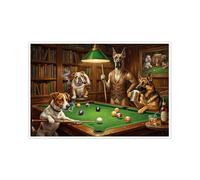 Vintage Dogs Playing Pool Canvas Wall Art, Humorous Animal Billiards Pictures for Game Room Decor, Funny Dog Art Prints for Man Cave Bar Living Room Wall Decorations-12x18inch(30x45cm)-Unframe-style
