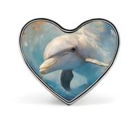 Vintage Dolphin Swimming Badge Pin Brooch Heart Shape Button Aluminum Decor for Backpacks Hats